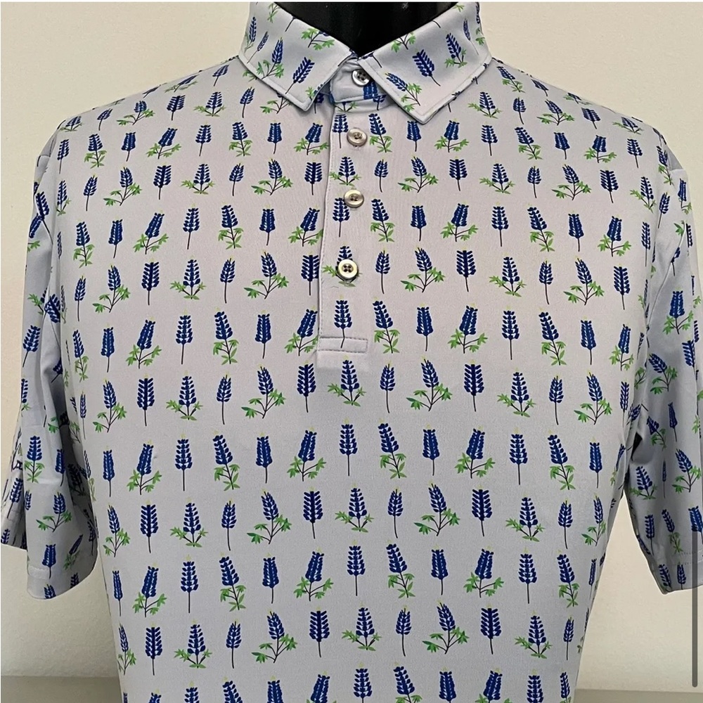 CS - Grey “Bluebonnet” print polo